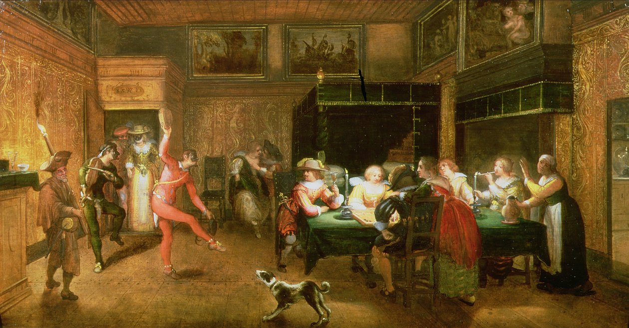 Een Harlekijn die Vermaakt door Willem Anthonissone Anthonis