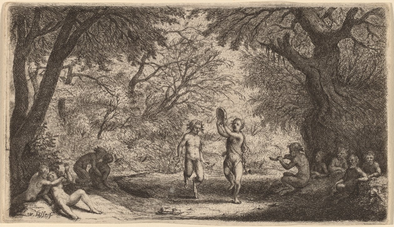 Bacchanaal met een Dansend Paar in het Midden door Willem Basse
