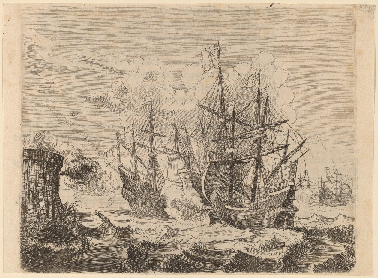 Heemskercks overwinning op de Spaanse vloot bij Gibraltar door Willem Basse