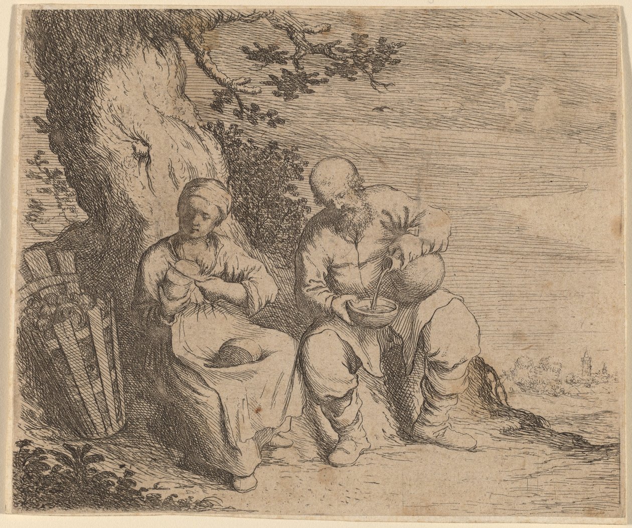 Boerenpaar Zittend onder een Boom door Willem Basse