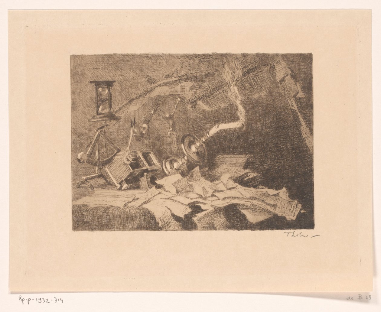 Stilleven met vallende en gebroken voorwerpen door Willem Bastiaan Tholen (signed by artist)