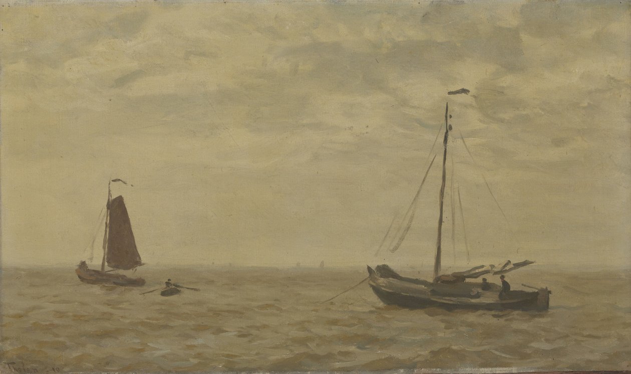 Zeegezicht met vissersschuiten door Willem Bastiaan Tholen