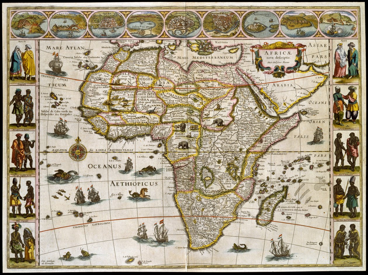 Kaart van Afrika. Blad uit een atlas van Willem Janszoon Blaeu door Willem Blaeu