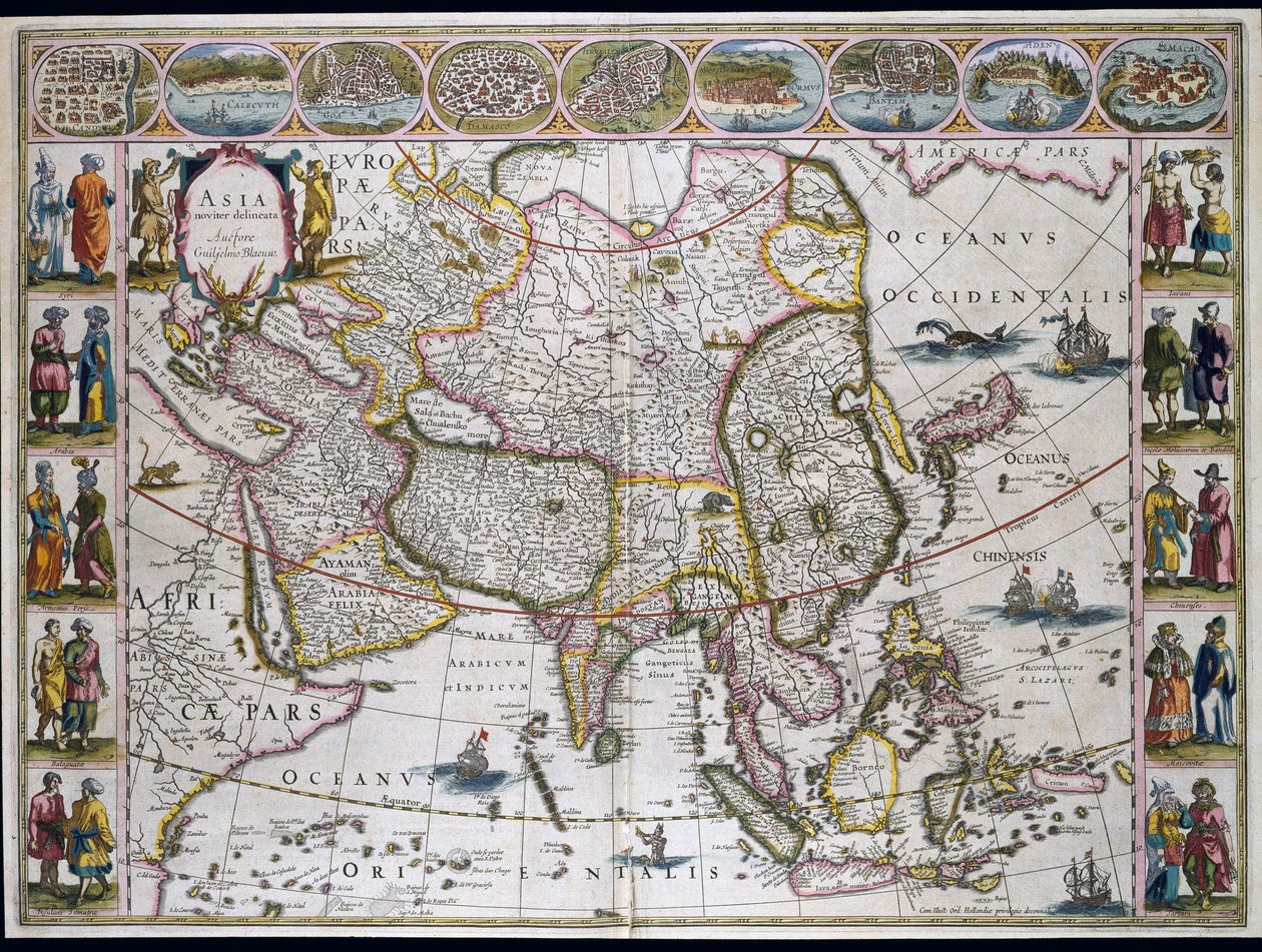 Kaart van Azië. Blad uit een atlas van Willem Janszoon Blaeu door Willem Blaeu