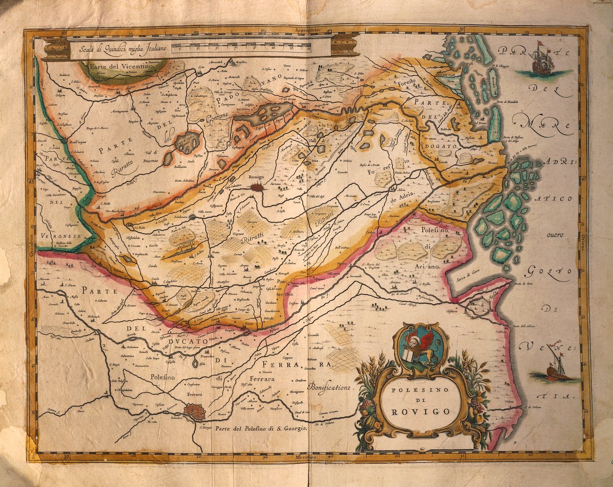 Kaart van Rovigo en omgeving, uit Regionum Italiae door Willem Blaeu