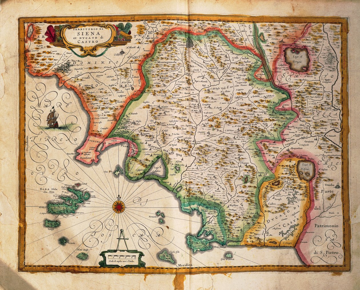 Kaart van de grenzen van Siena, uit Regionum Italiae door Willem Blaeu