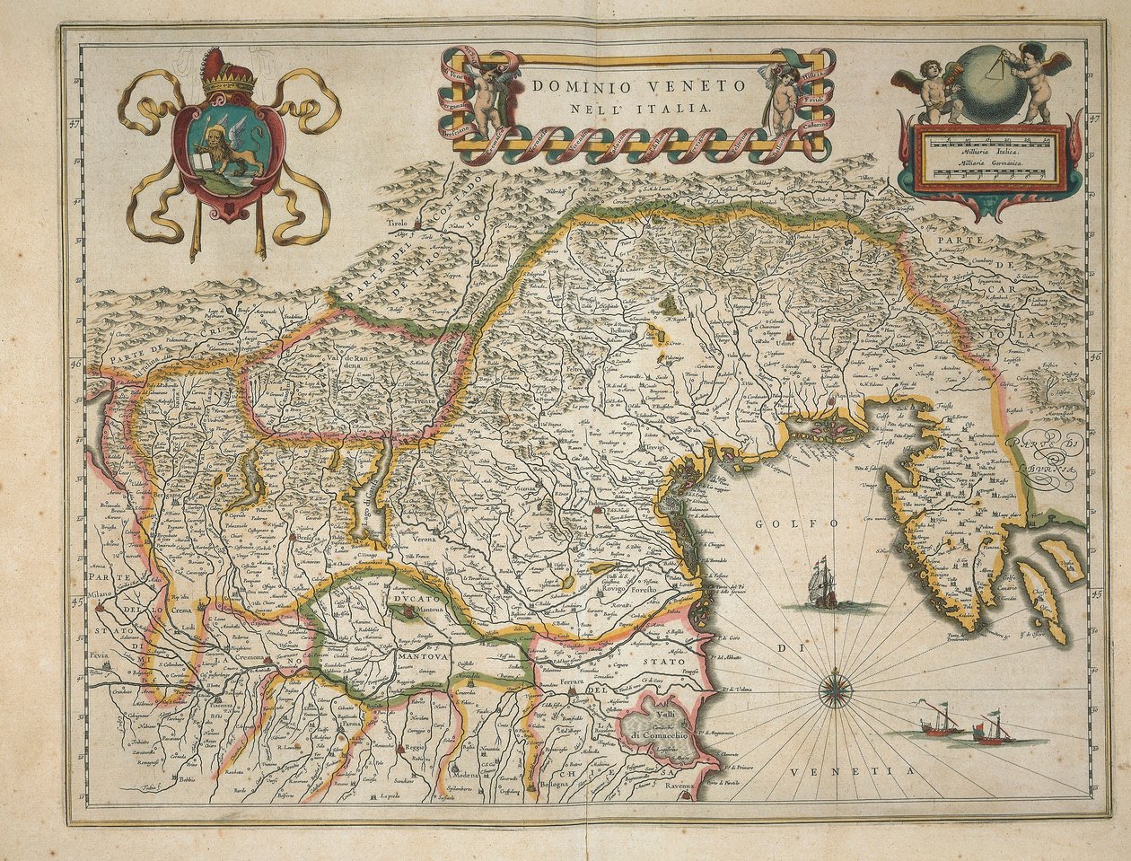 Kaart van Venetiaans domein, uit Regionum Italiae door Willem Blaeu, gravure door Willem Blaeu