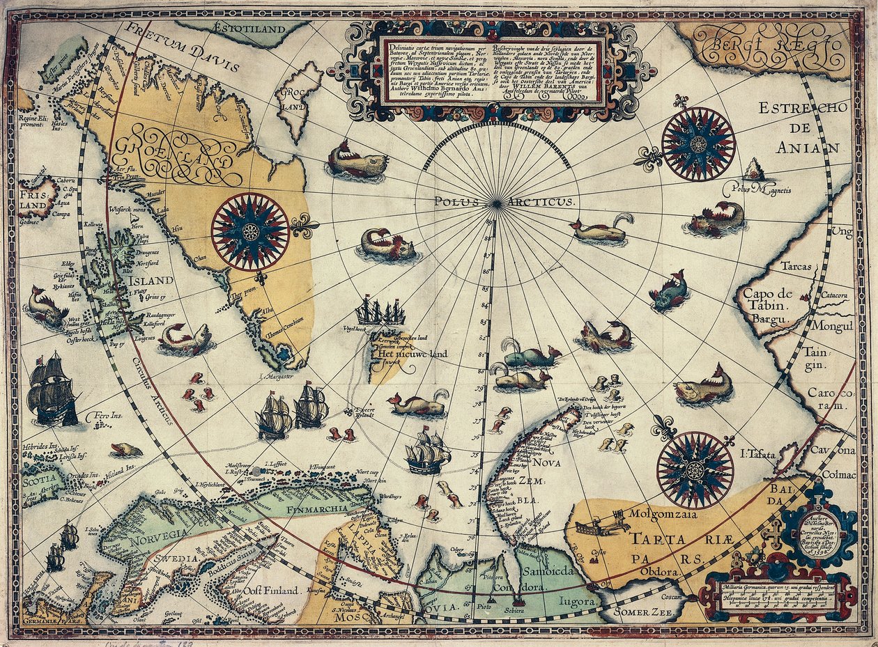 Kaart van poolgebieden, door Nederlandse cartograaf Willem Janszoon Blaeu door Willem Blaeu
