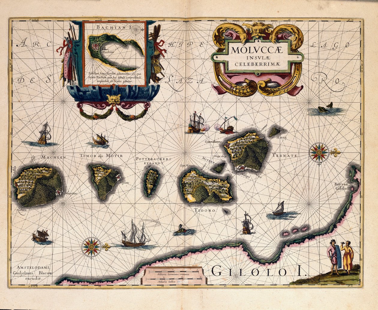 Kaart van de Molukken ten oosten van Indonesië (gravure) door Willem Blaeu