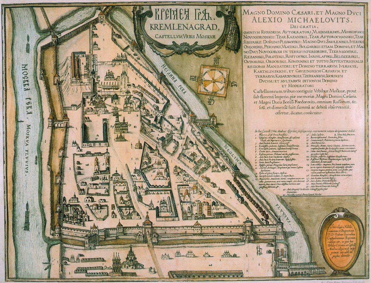 Kaart van het Kremlin van Moskou Castellum Urbis Moskvae, Rusland, 1597 door Willem Blaeu