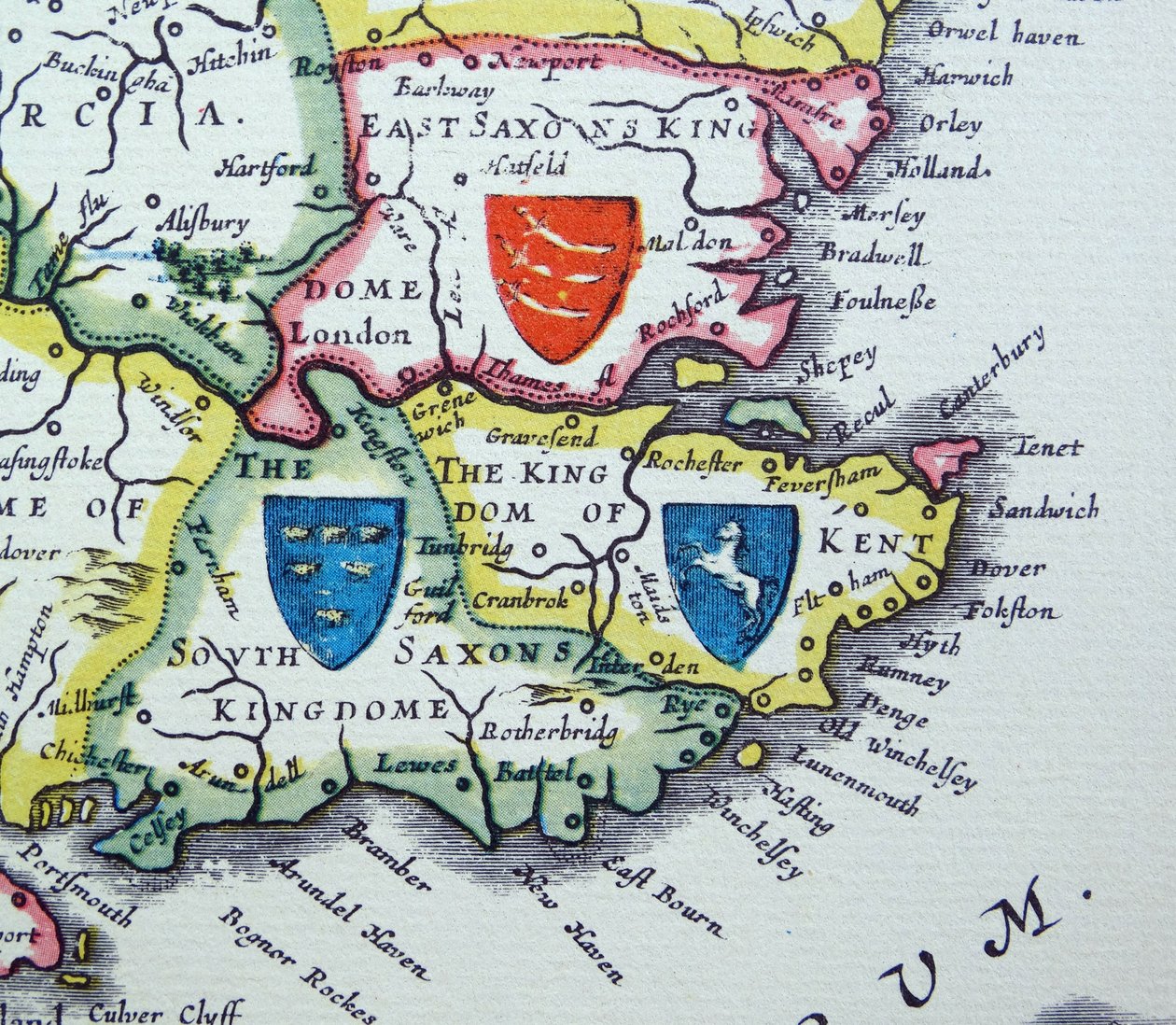 Schilden van Sussex, Kent en Essex uit de Heptarchie door Willem Blaeu