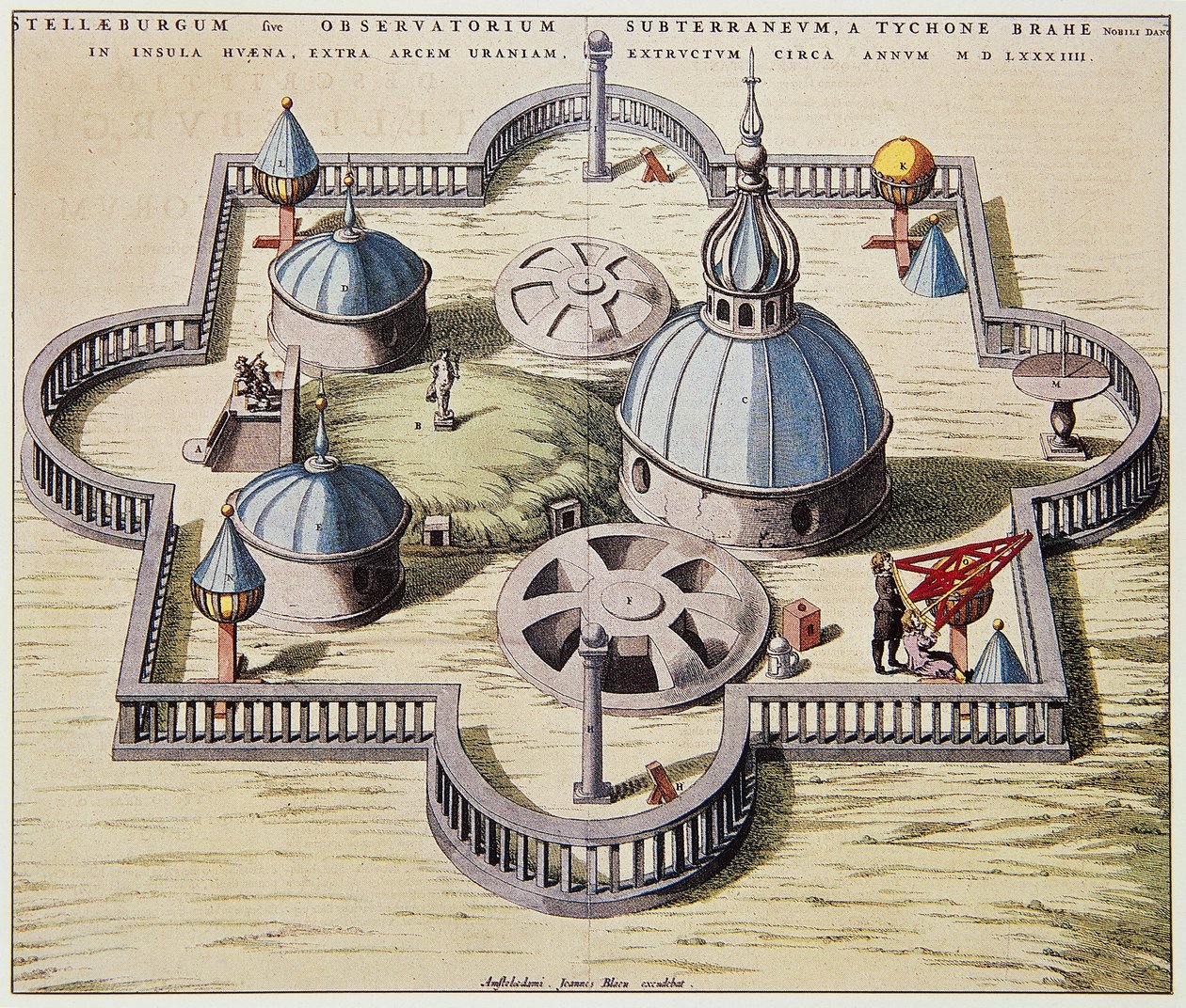 Stelleburgum sive Observatorium Subterraeum, ondergronds astronomisch observatorium in Stjerneborg, ontworpen door Tycho Brahe, tekening door Willem Blaeu, ca 1595 door Willem Blaeu