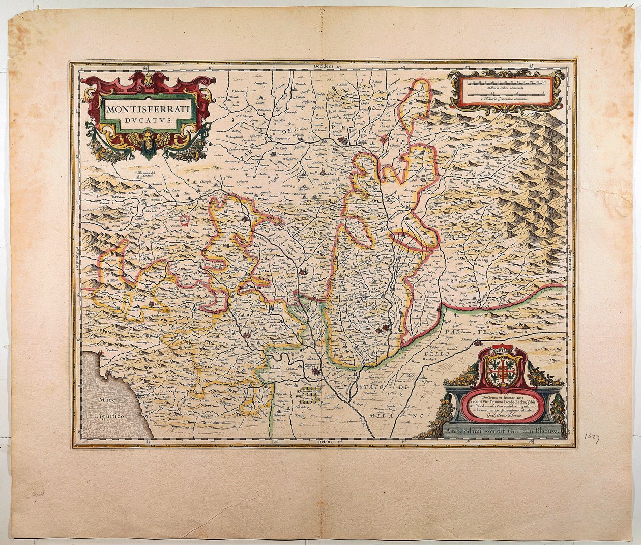Het hertogdom Monferrato, kaart, kopergravure door Willem Blaeu
