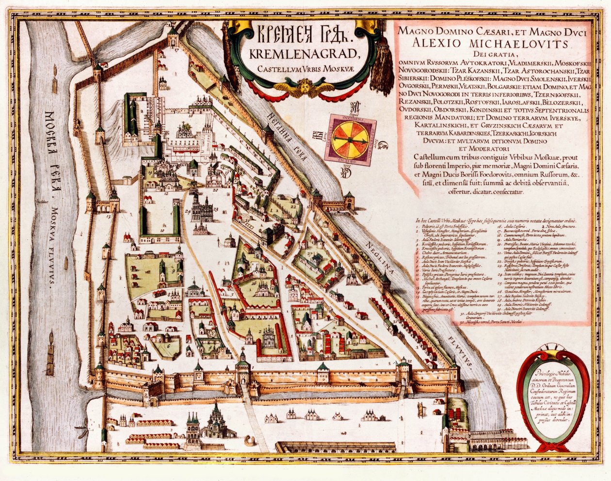De Moskouse Kremlin Kaart van de 16e eeuw (Castellum Urbis Moskvae) door Willem Blaeu