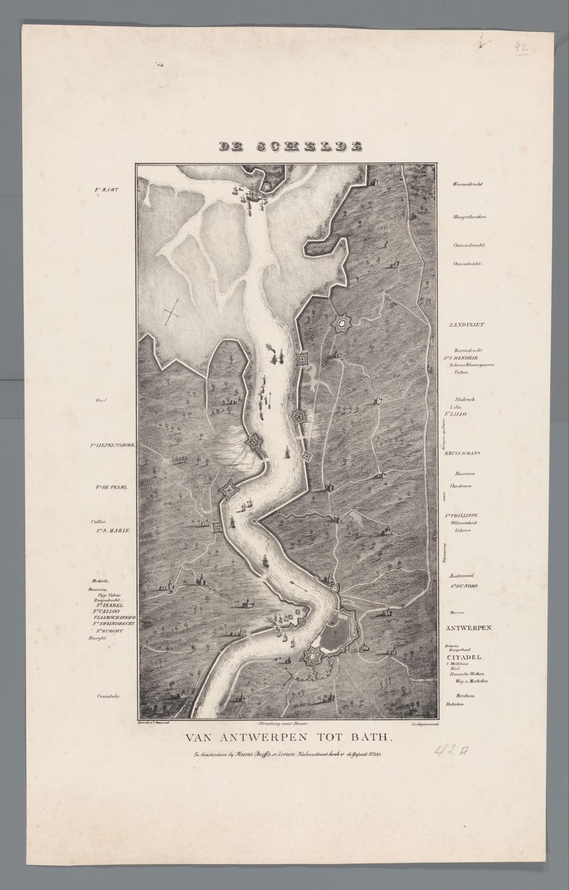 Loop van de Schelde van Fort Bath tot Antwerpen, 1832 door Willem Charles Magnenat