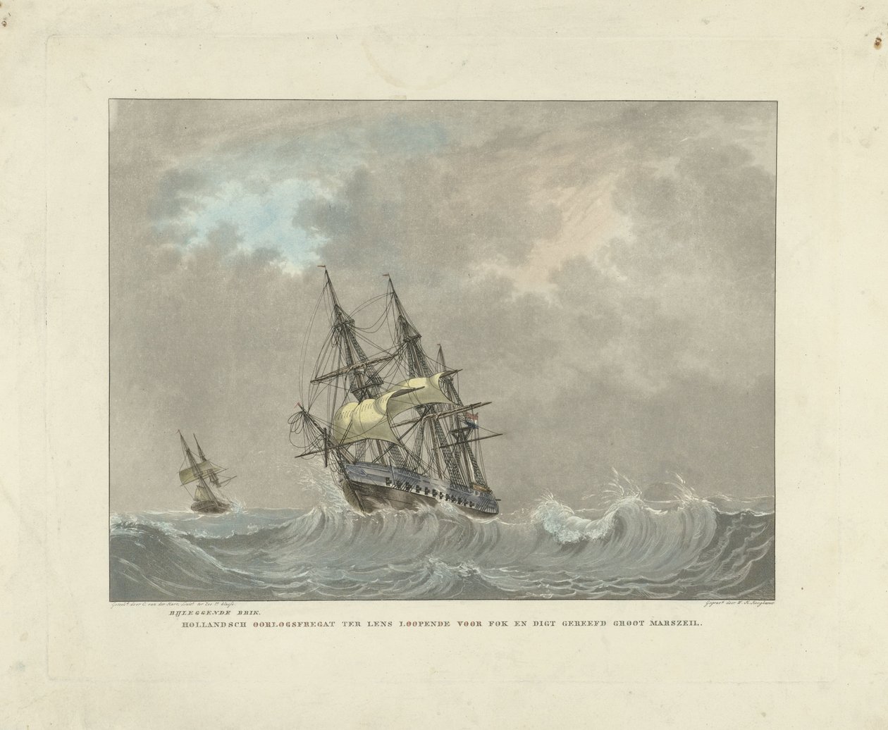 Zeilschip op hoge golven door Willem Hendrik Hoogkamer