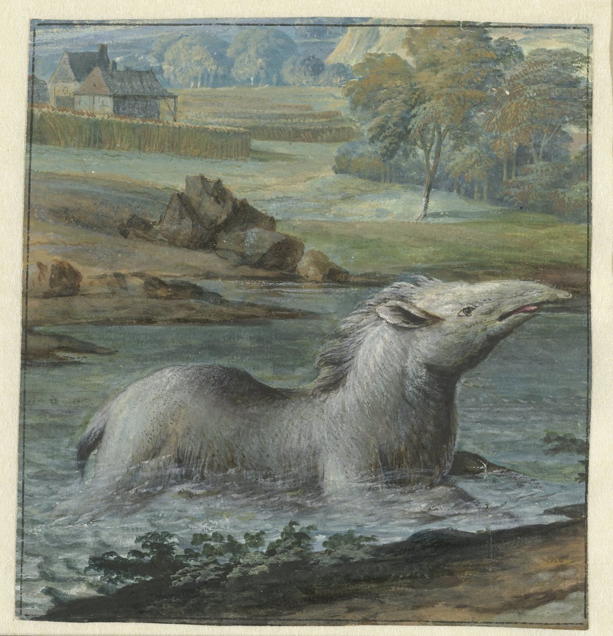 Tapir in het water door Willem Hendrik Wilhelmus van Royen