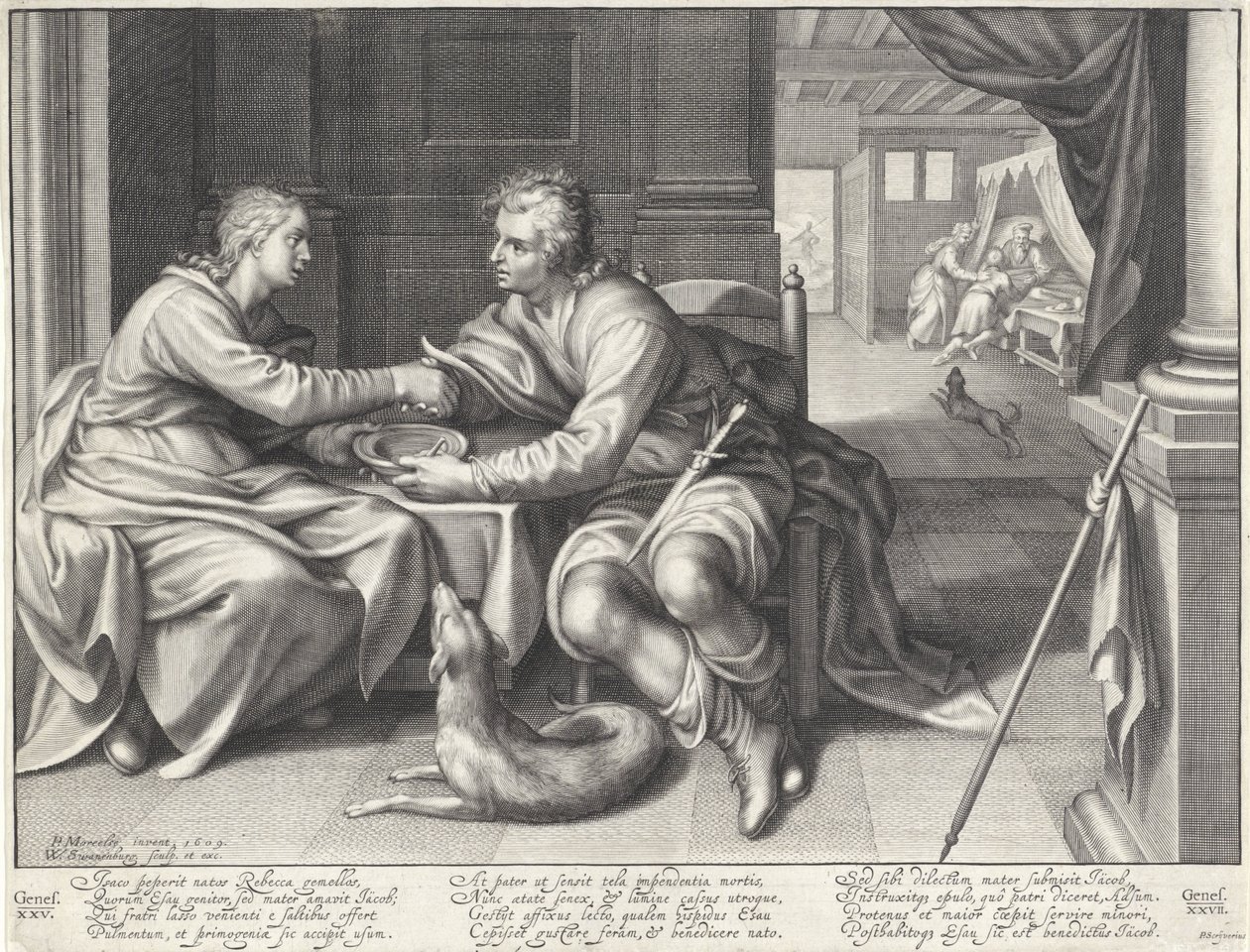 Esau verkoopt zijn eerstgeboorterecht aan Jakob door Willem Isaacsz. van Swanenburg