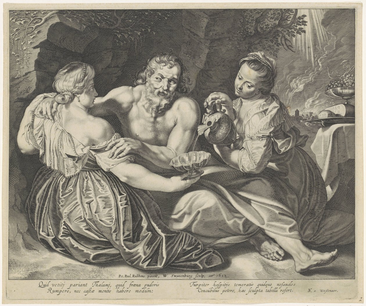 Lot dronken gevoerd door zijn dochters door Willem Isaacsz. van Swanenburg