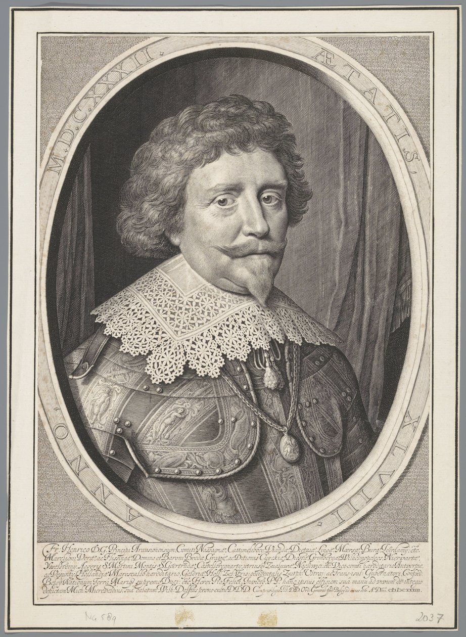Portret van Frederik Hendrik, prins van Oranje, op 48-jarige leeftijd door Willem Jacobsz Delff