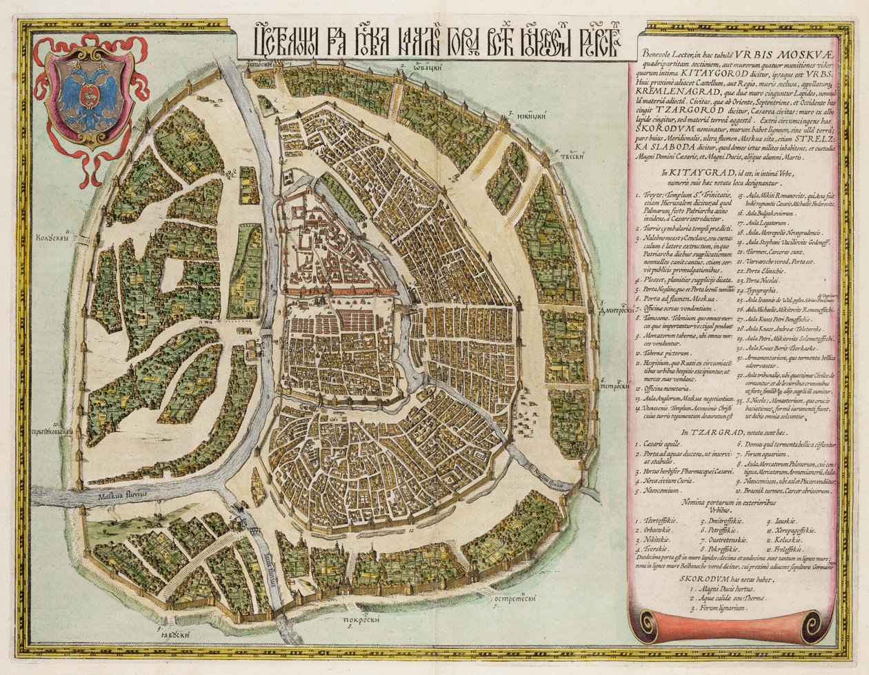 De Moskouse Kremlin-kaart van de 16e eeuw Castellum Urbis Moskvae, 1662 door Willem Janszoon Blaeu