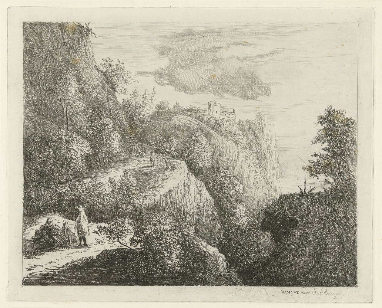 Berglandschap met rustende figuren aan kant van weg door Willem Matthias Jan van Dielen