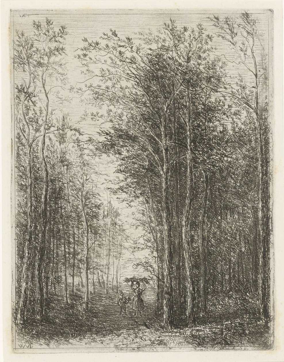 Boslandschap met houtsprokkelaars door Willem Matthias Jan van Dielen