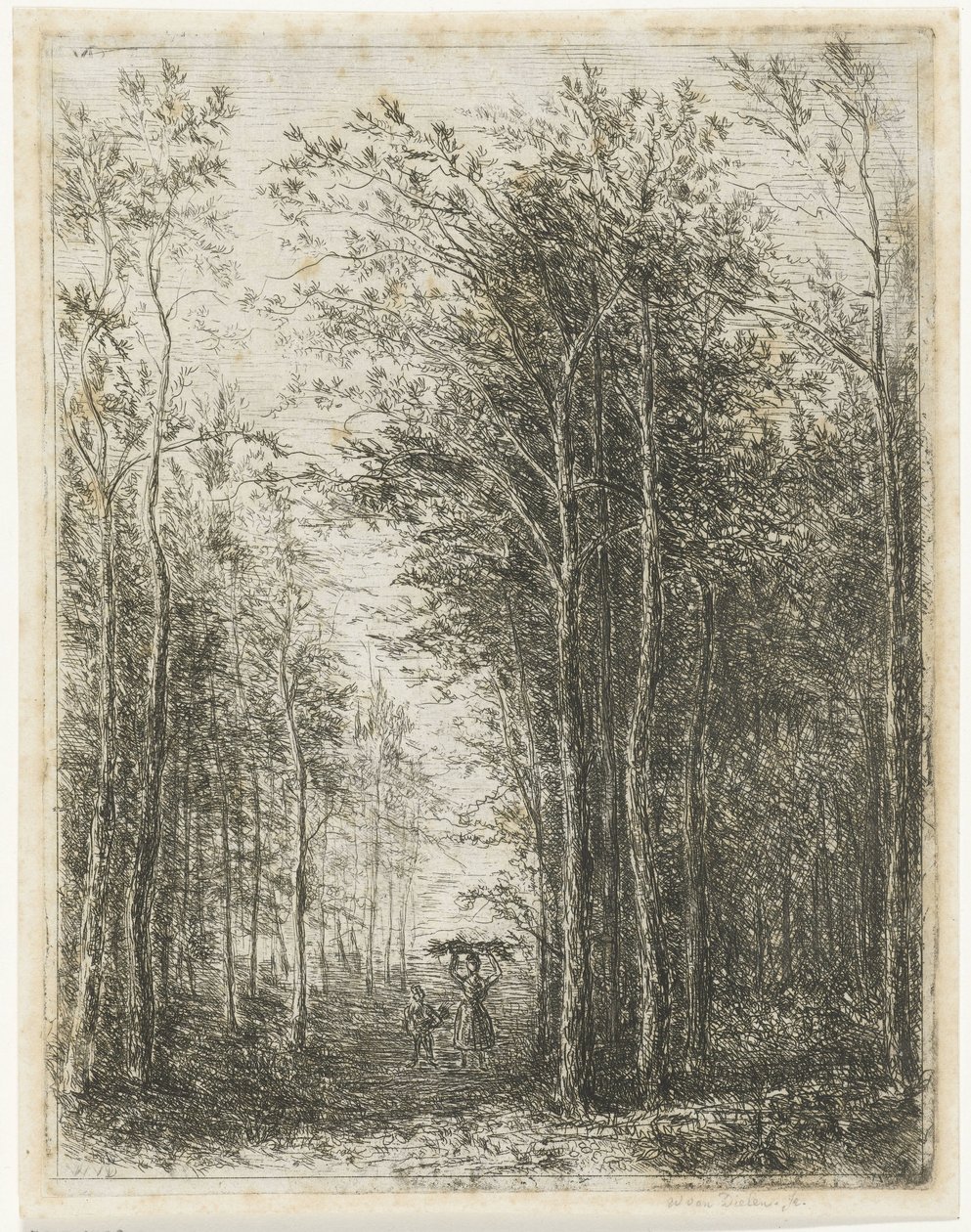 Boslandschap met houtsprokkelaars door Willem Matthias Jan van Dielen