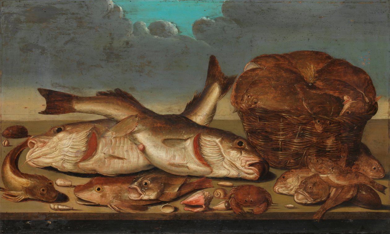 Stilleven met vissen door Willem Ormea