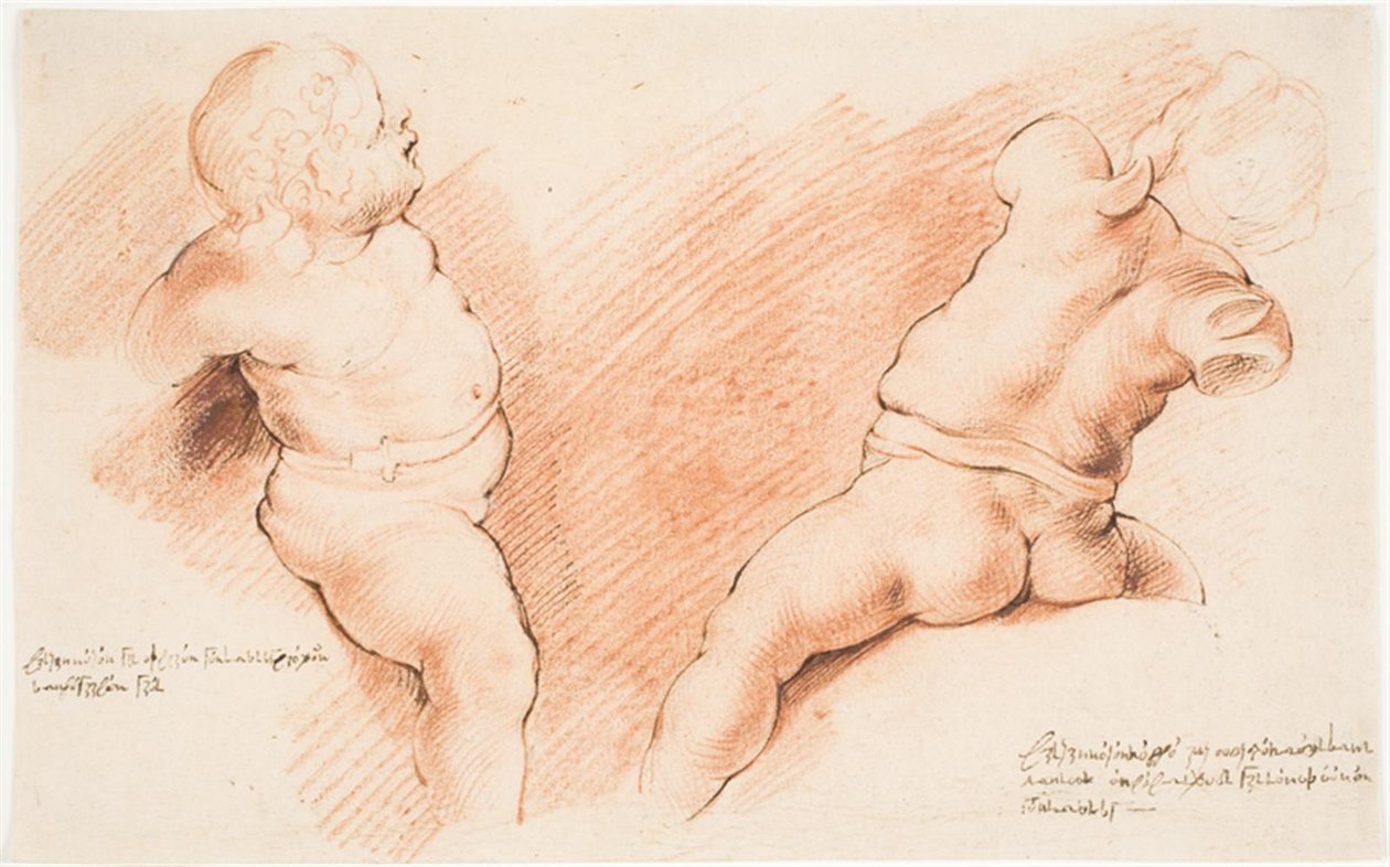 Centaur overwonnen door Amor. Antieke sculptuurgroep. Twee studies van Amor, een gezien van rechts, de andere van achteren door Willem Panneels