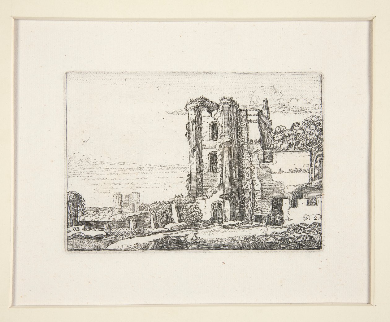 Vervallen toren rechts van het midden, Plaat 2 uit De Set van de Landschappen door Willem Pietersz. Buytewech