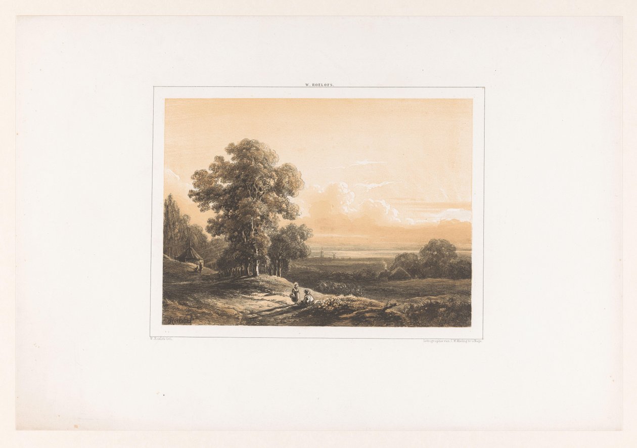 Landschap met twee figuren door Willem Roelofs (I)