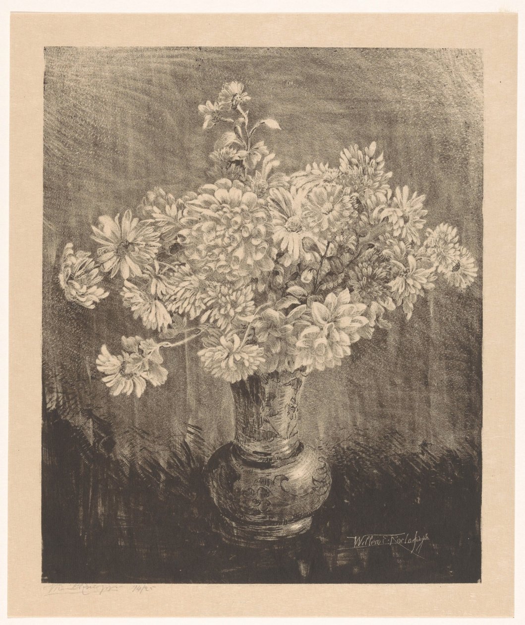 Chrysanten in een vaas door Willem Roelofs (II) (signed by artist)