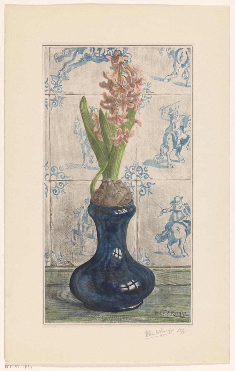 Hyacint op een glazen vaas door Willem Roelofs (II) (signed by artist)