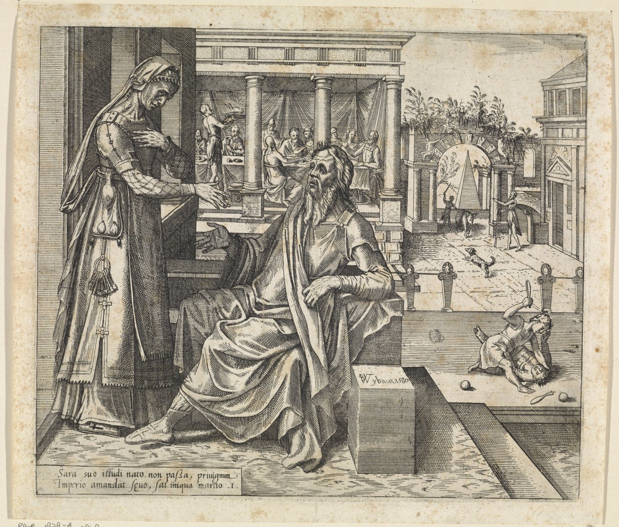 Sara vraagt Abraham om Hagar en Ismaël weg te sturen door Willem Thibaut