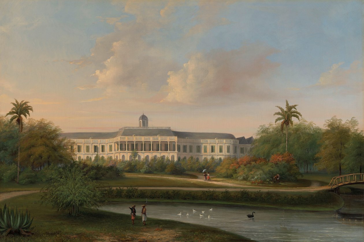 Achteraanzicht van het Paleis van Buitenzorg voor de aardbeving van 10 oktober 1834 door Willem Troost (II)