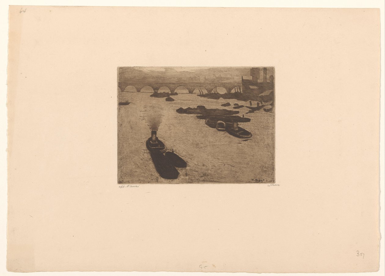 Boten op de Theems in Londen door Willem Witsen (signed by artist)