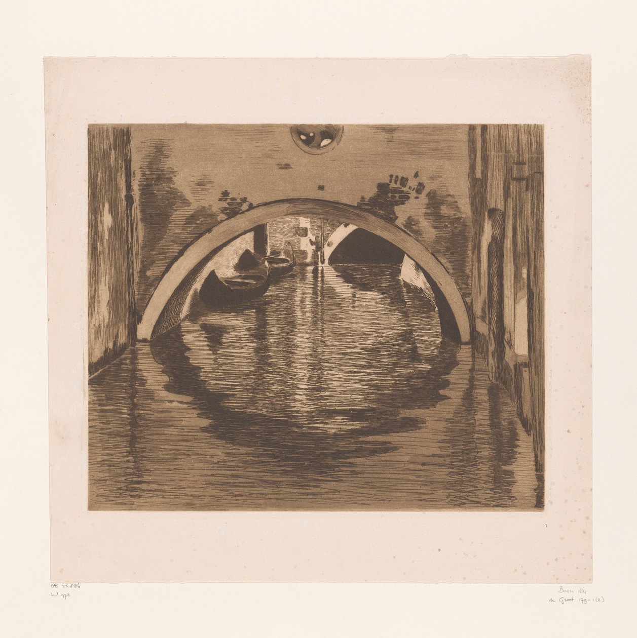 Gezicht onder een brug met twee roeiboten door Willem Witsen (signed by artist)