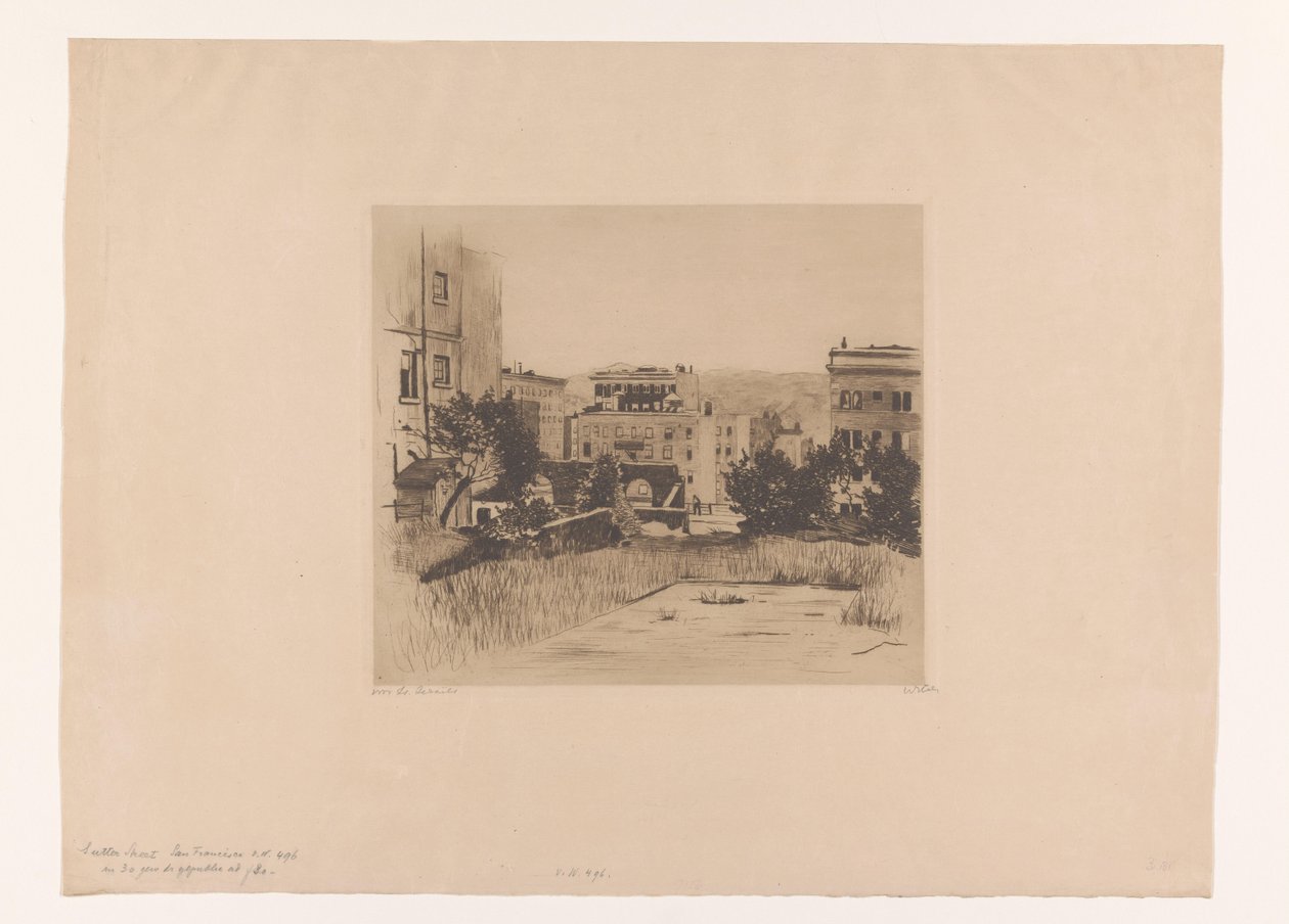 Gezicht op Sutter Street in San Francisco door Willem Witsen (signed by artist)