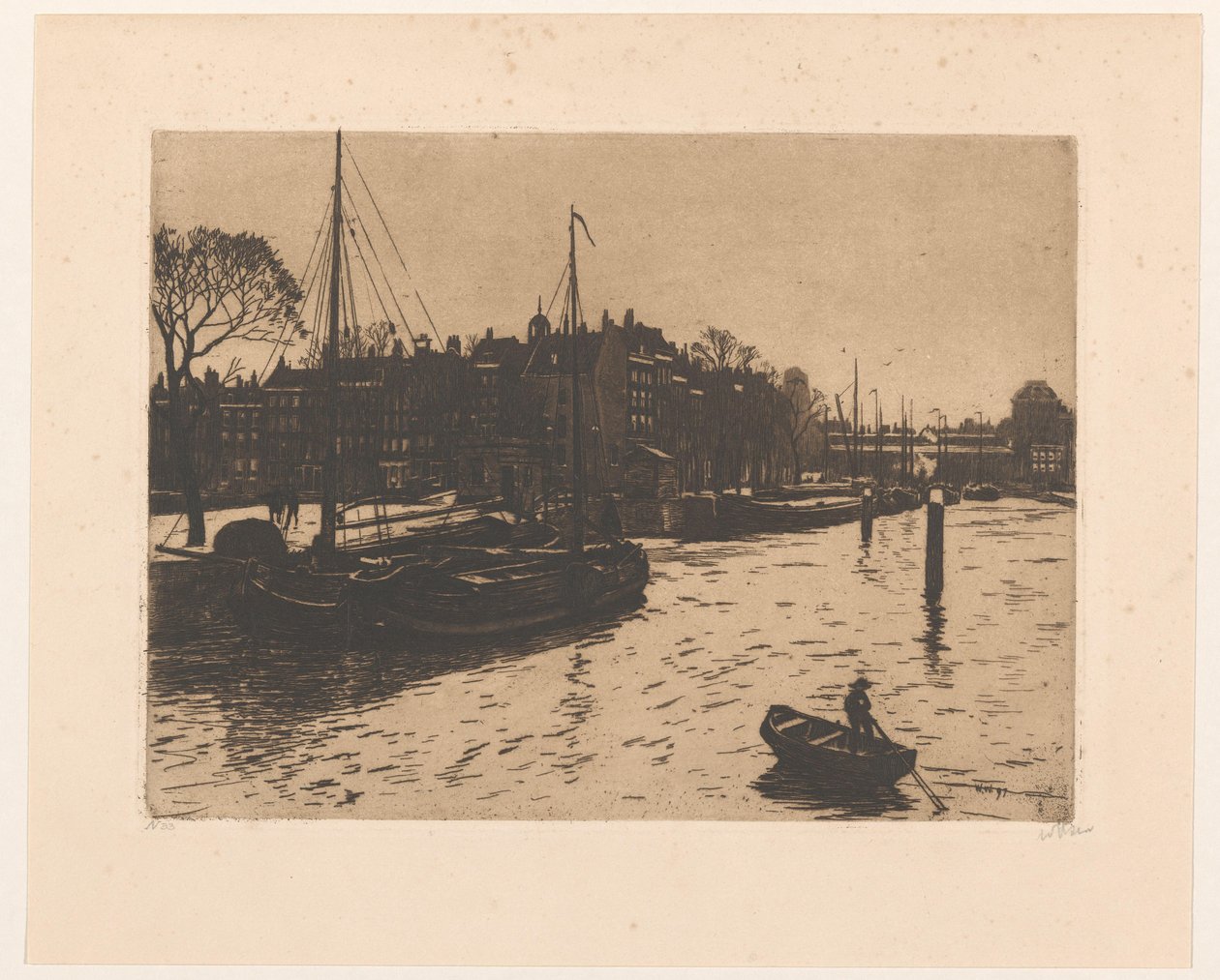 Gezicht op de Leuvehaven in Rotterdam door Willem Witsen (signed by artist)