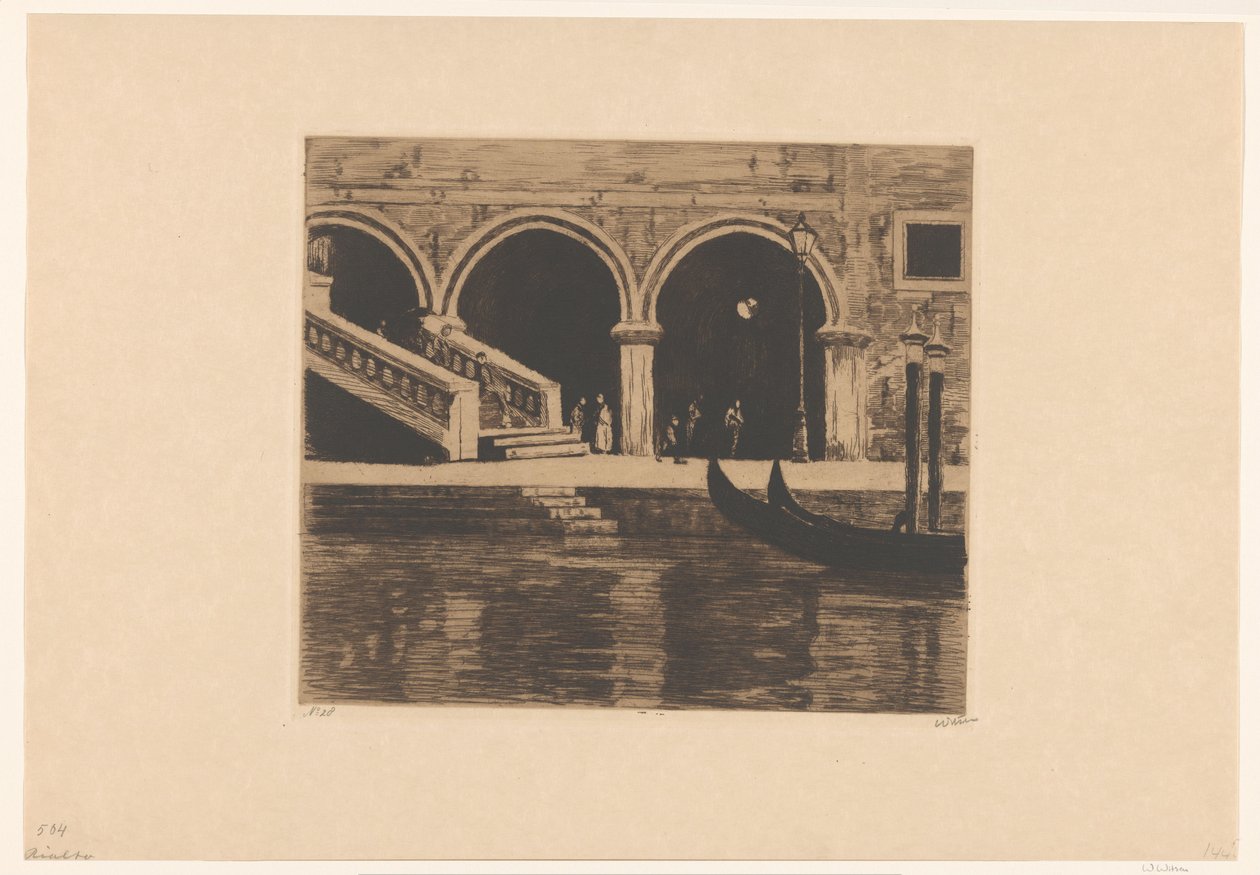Gezicht op de trap naar de Ponte di Rialto in Venetië door Willem Witsen (signed by artist)