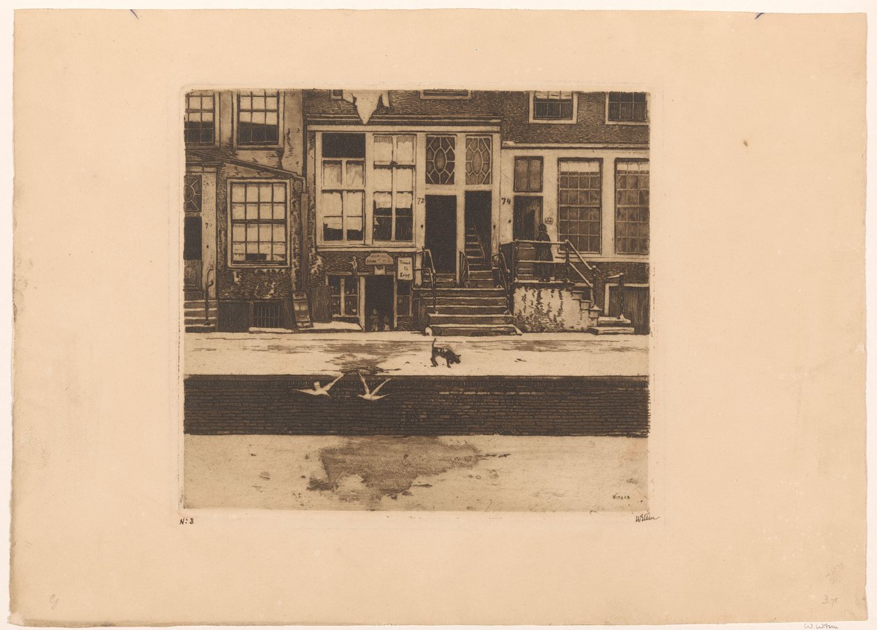 Gezicht op grachtenhuizen in Amsterdam door Willem Witsen (signed by artist)