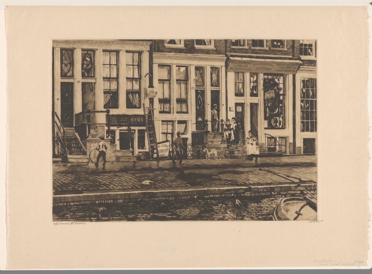 Gezicht op huizen aan de Oude Waal in Amsterdam door Willem Witsen (signed by artist)
