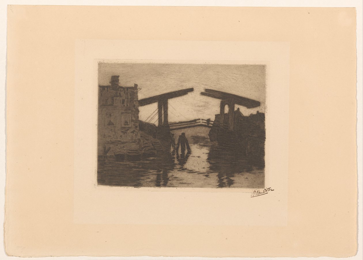 Ophaalbrug bij de Zandhoek in Amsterdam door Willem Witsen (signed by artist)