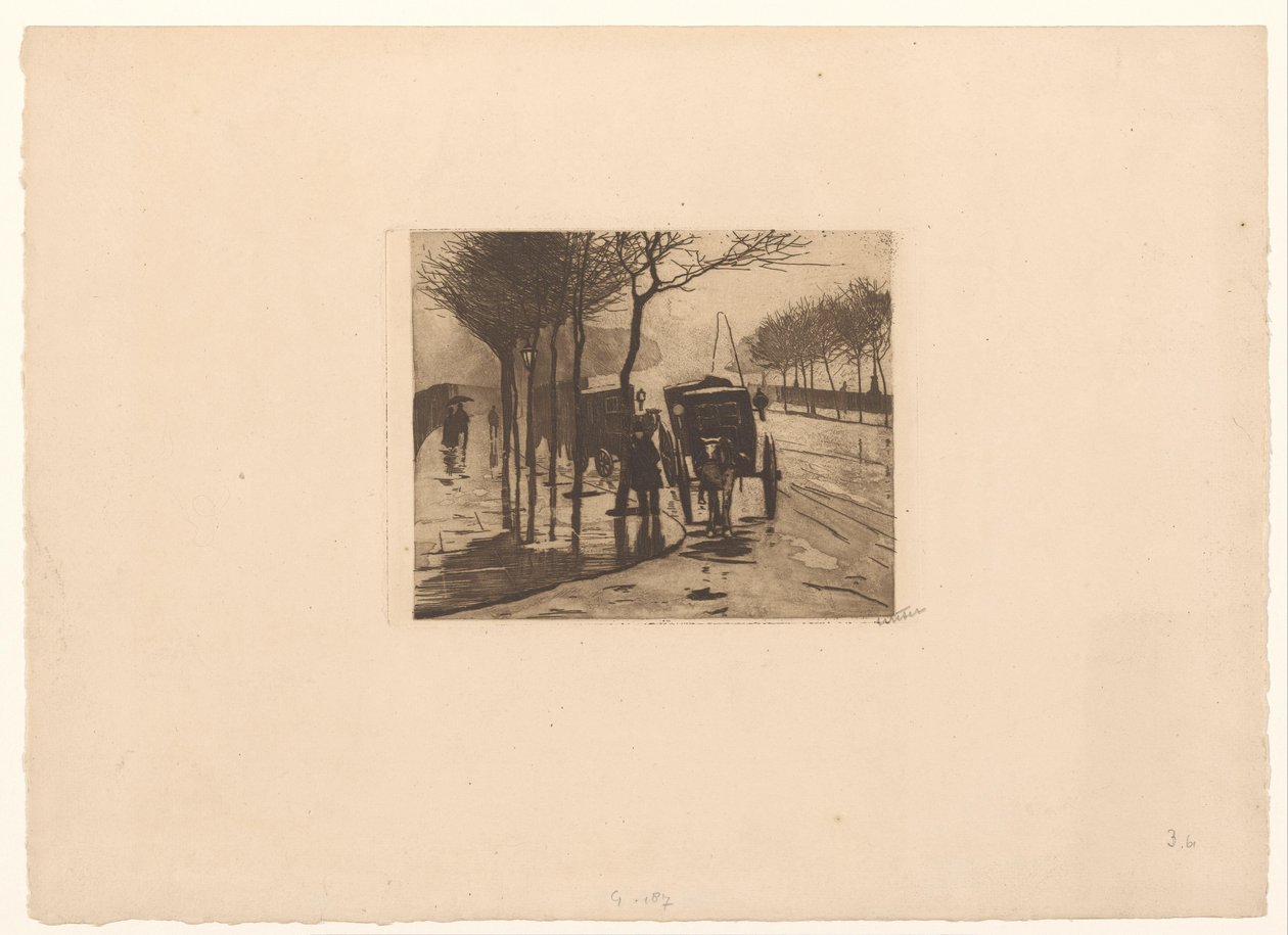 Wachtende rijtuigen op de Victoria Embankment in Londen door Willem Witsen (signed by artist)