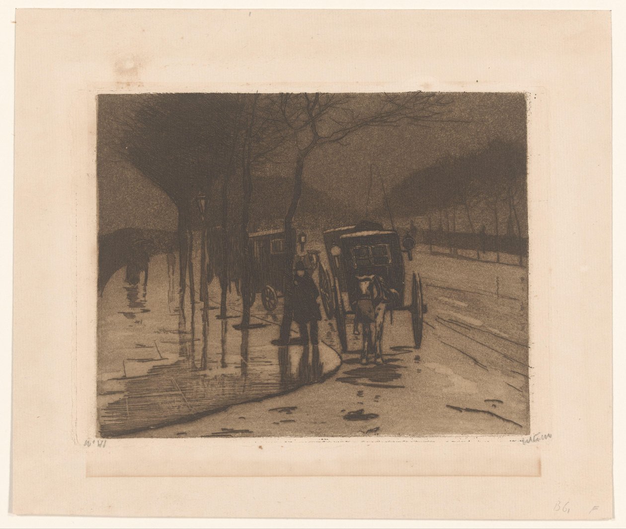 Wachtende rijtuigen op de Victoria Embankment in Londen door Willem Witsen (signed by artist)