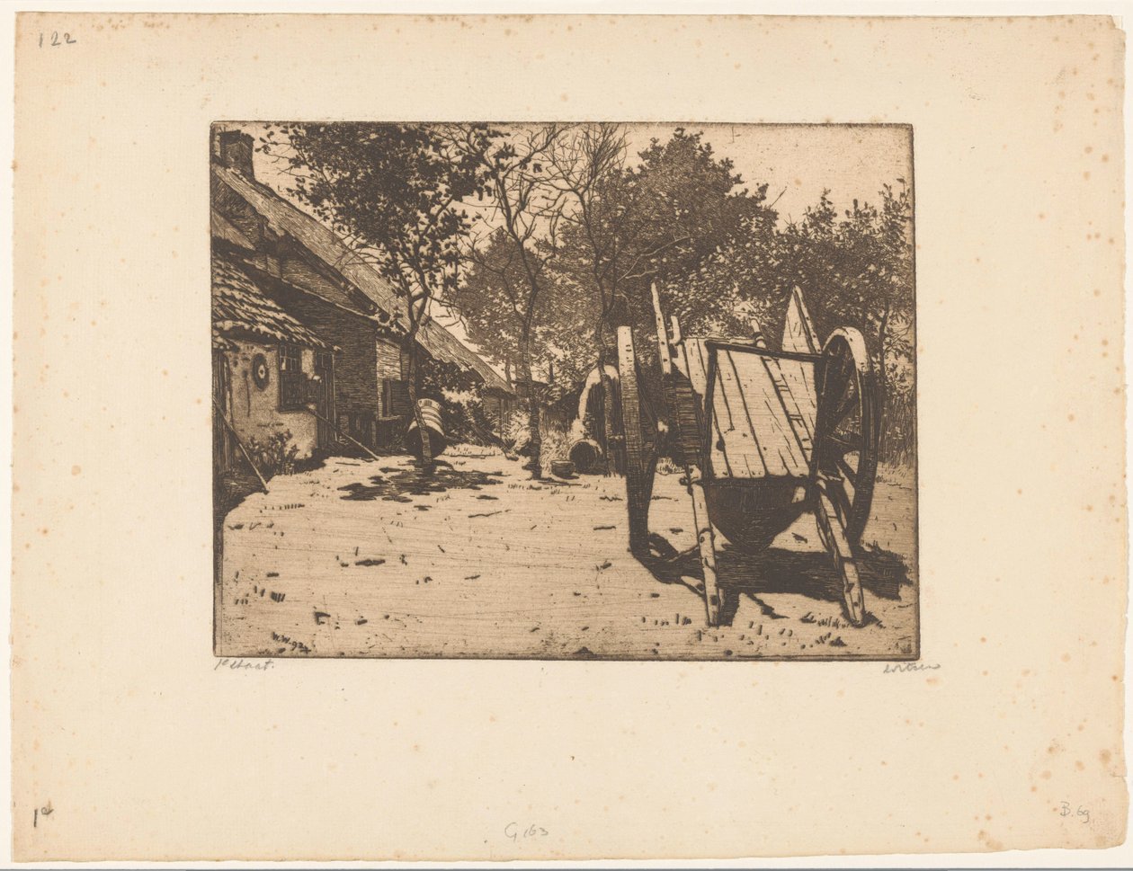 Wagen op een boerenerf in Brabant door Willem Witsen (signed by artist)