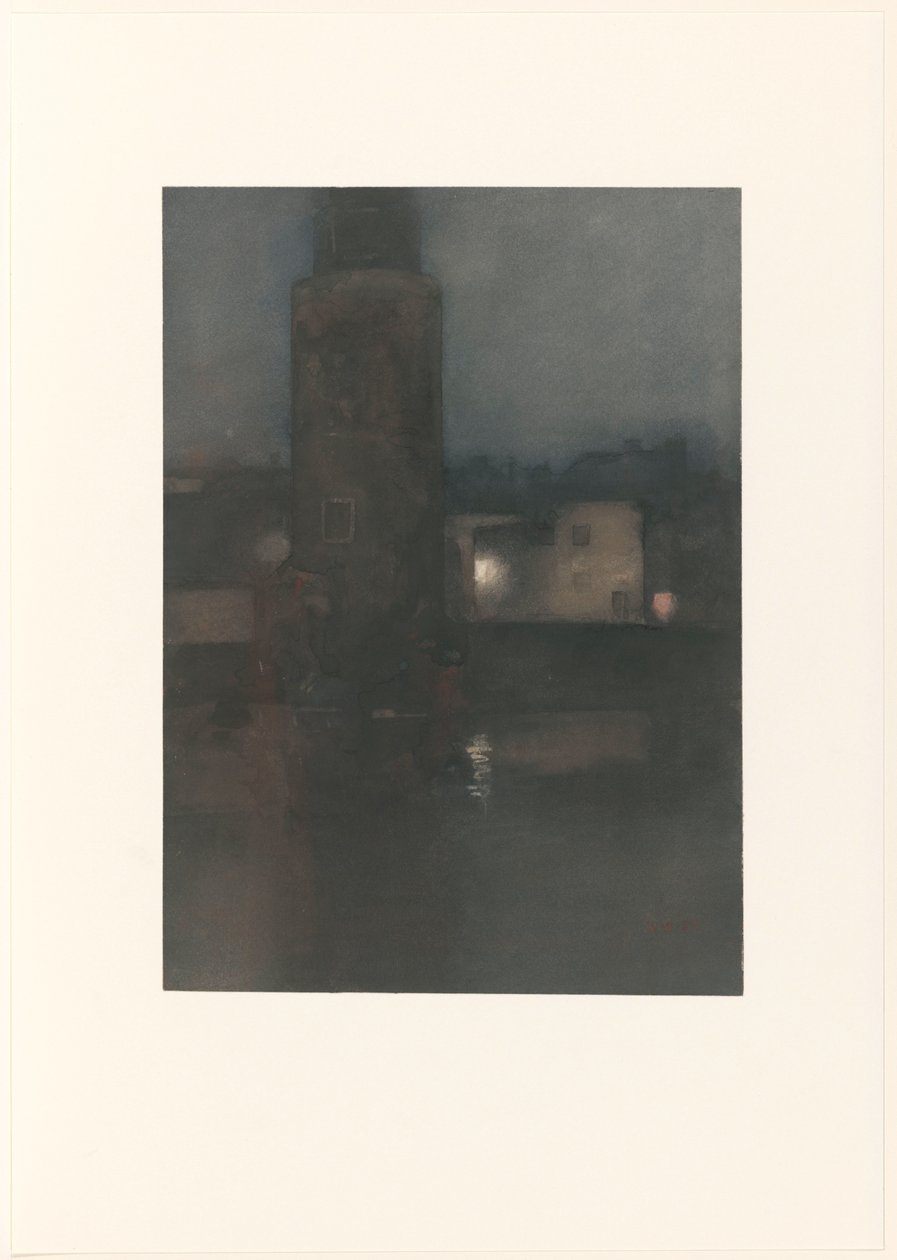 De Montelbaanstoren te Amsterdam bij nacht door Willem Arnoldus Witsen