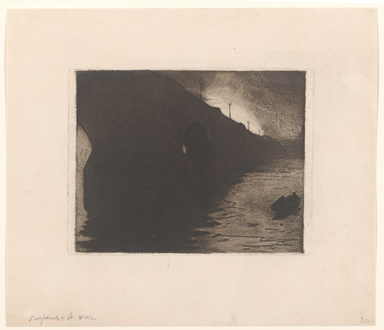 Gezicht op Waterloo Bridge in de mist in Londen door Willem Arnoldus Witsen