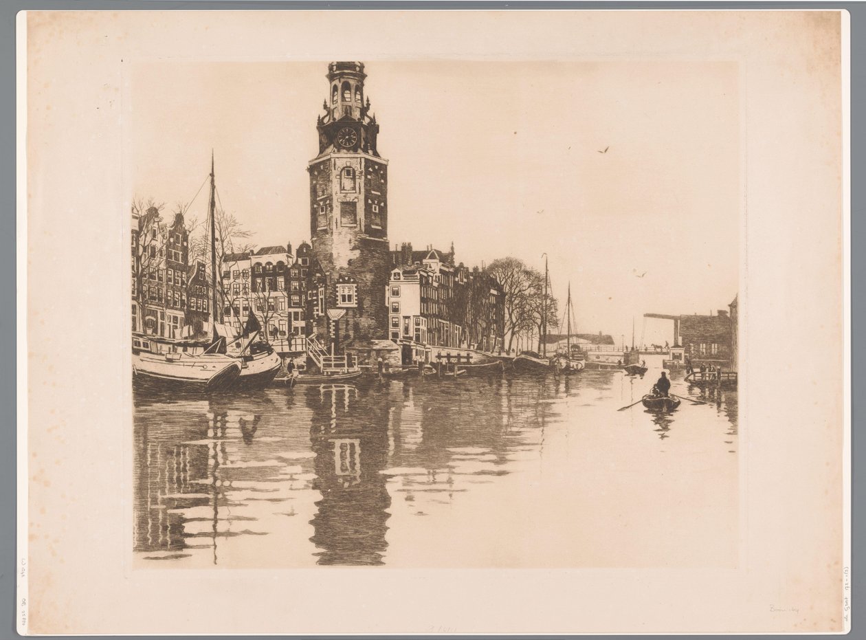 Gezicht op de Montelbaanstoren in Amsterdam door Willem Arnoldus Witsen